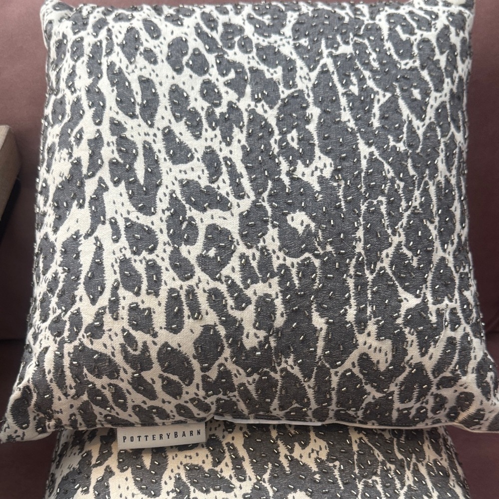Pottery Barn Animal Print Accent Pillows in Gray and Cream